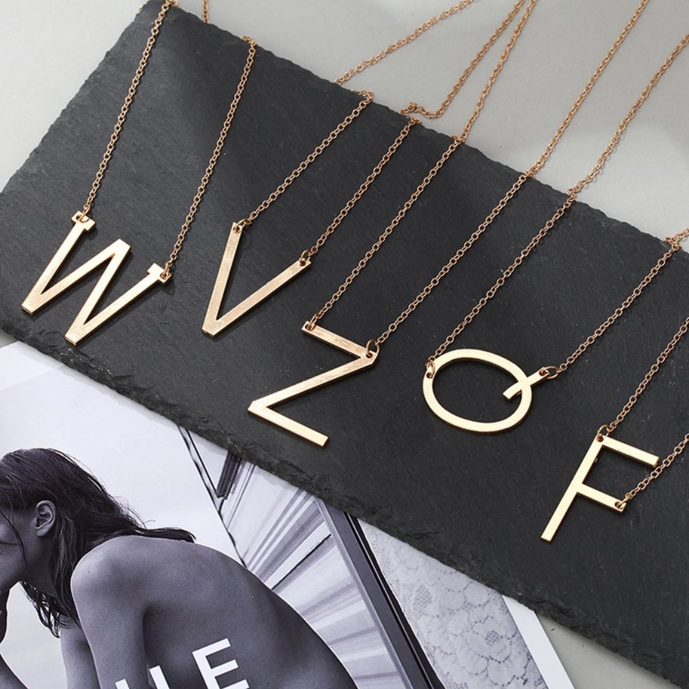 Letter V - Letter Pendant Fashion Necklace - Picture 9 of 11